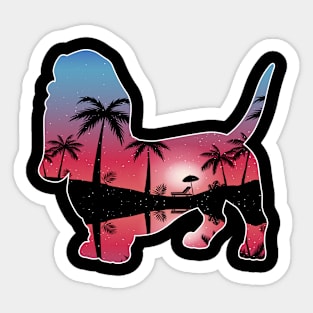 Basset Hound Beautiful Sunset Beach Palm Tree Sticker